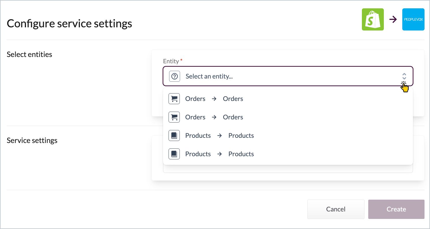 Configure service settings page - select entity